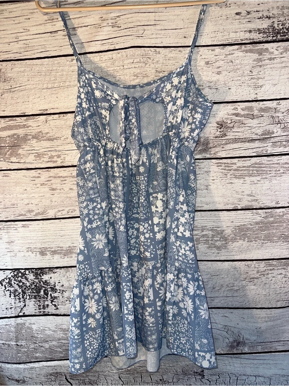 Altar’d Blue & White Floral Patchwork Tie Back Mini Dress XS Cottagecore